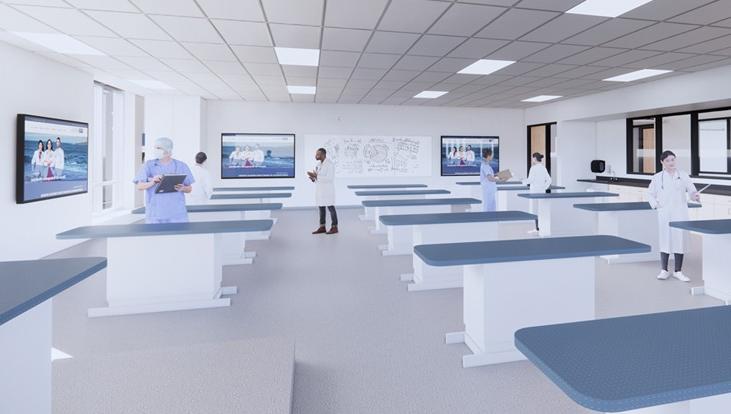 A rendering of a medical learning room in the upcoming COM building